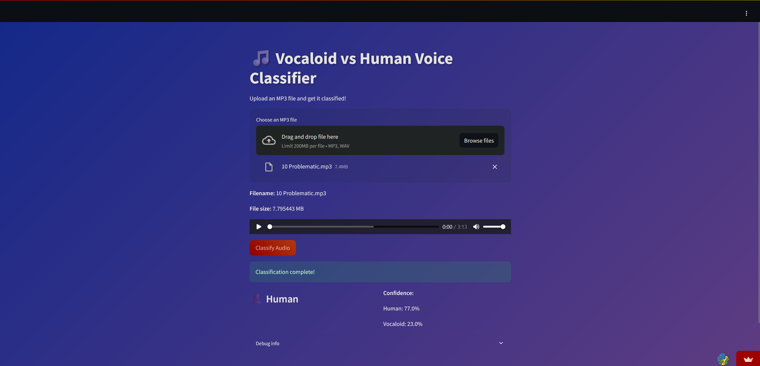 Vocaloid Audio Classifier